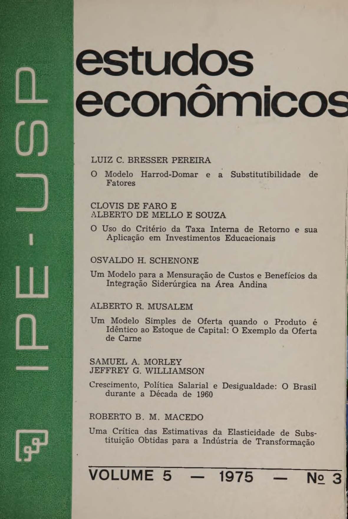 O modelo Harrod-Domar e a substitutibilidade de fatores | Estudos  Econômicos (São Paulo)